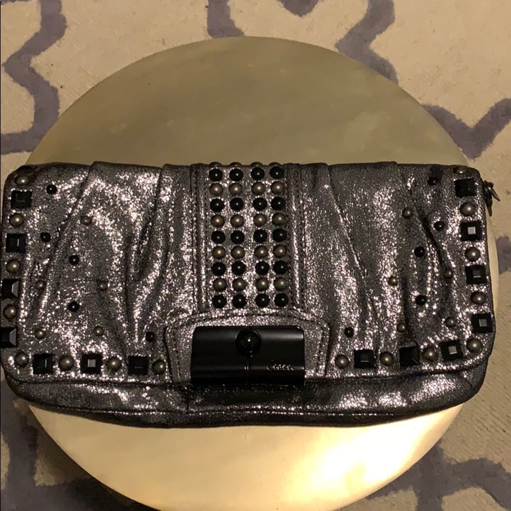 Coach Silver Leather “Glitter” Clutch